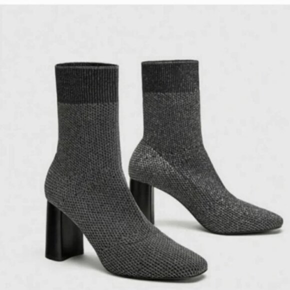 Zara Shoes - Zara Basic Collection Sock Boot Shimmer Grey Heels Size 8 US / 39 EU Ankle Boots